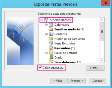 Escolha a conta de email que você deseja exportar.